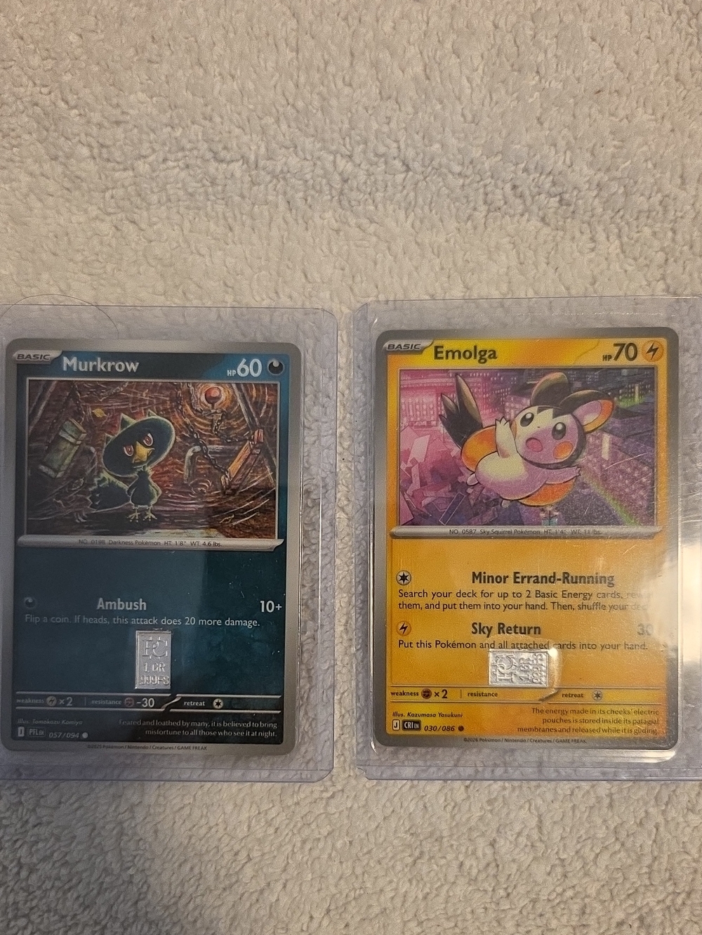 Pokemon Murkrow & Emolga Cards - Blue & Yellow W/1 Grain Bar Silver